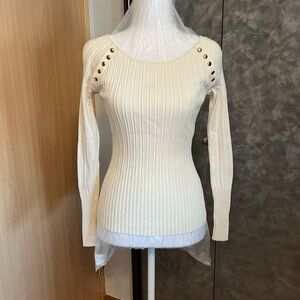 Cache Cream Ribbed Knit Top